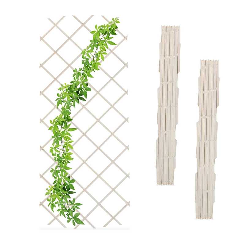 Relaxdays 3x Garden Trellis, Support for Climbing Plants, for Balcony & Terrace, Extendable, Wooden Wall Frame, White