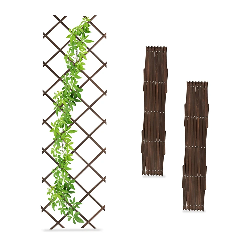 Relaxdays 3x Garden Trellis, Climbing Plants Support, Balcony & Terrace, Extendable, Wooden Wall Frame, 180x60cm, Brown, Wood, 180 x 60 x 1.5 cm