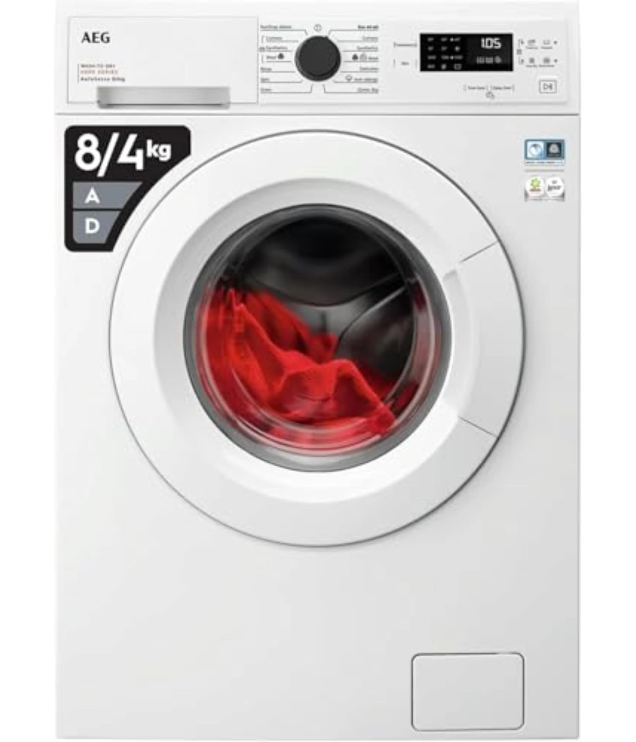 AEG 6000 Series Washer Dryer, LWX60846B, 8kg Wash/ 4kg Dry Load, 1600rpm, 75 dB, AutoSense, TimeSave to Adjust Laundry Cycles, Quick Programme, Freestanding, Wash-to-dry, 847x597x557mm, Class D, White