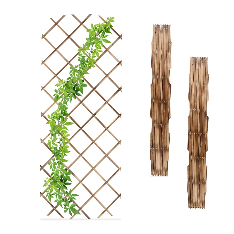 Relaxdays 3x Garden Trellis, Climbing Plants Support, Balcony & Terrace, Extendable, Wooden Wall Frame, Flamed Natural, Wood, 70 x 230 x 1.5 cm