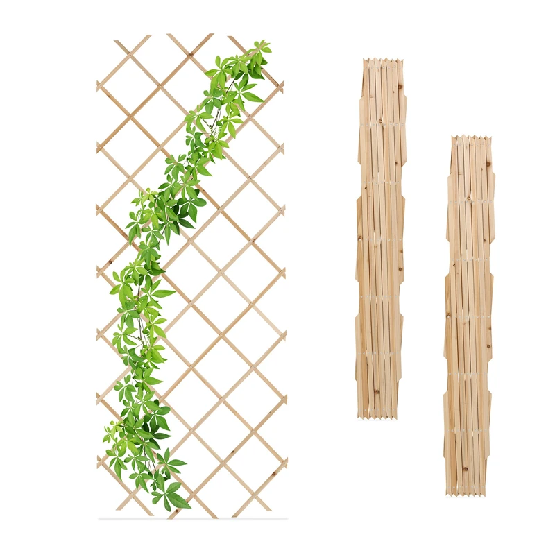 Relaxdays 3x Garden Trellis, Support for Climbing Plants, Balcony & Terrace, Extendable, Wooden Wall Frame, Natural, Wood, 70 x 230 x 1.5 cm