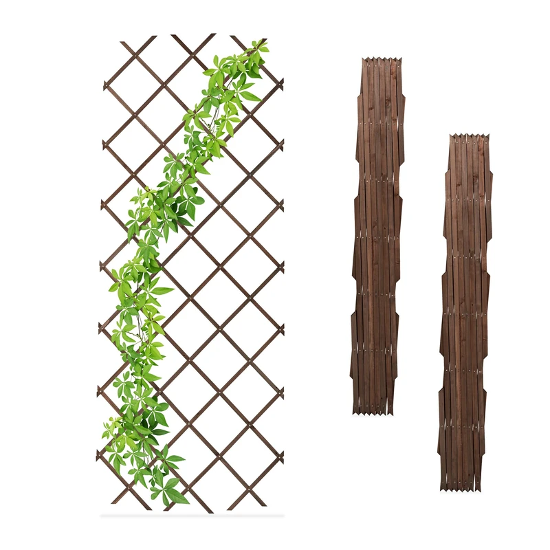 Relaxdays 3x Garden Trellis, Support for Climbing Plants, for Balcony & Terrace, Extendable, Wooden Wall Frame, Brown, Wood, 70 x 230 x 1.5 cm