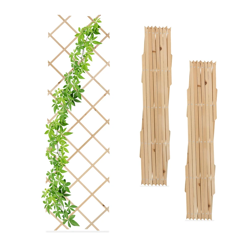 Relaxdays 3x Garden Trellis, Support for Climbing Plants, Balcony & Terrace, Extendable, Wooden Wall Frame, Natural