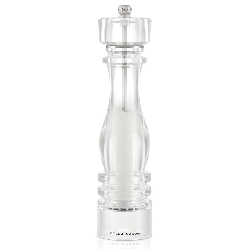 Cole & Mason London Acrylic Salt Mill, 30cm Salt Grinder with Adjustable Grind, Non Corroding Ceramic Mechanism, Seasoning Mill, Lifetime Mechanism Guarantee