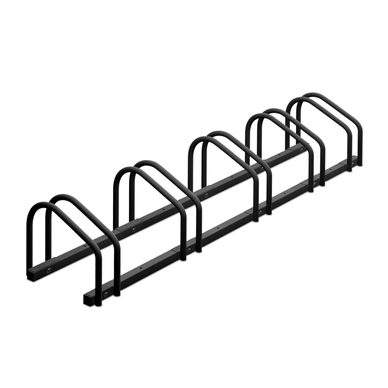 Relaxdays Floor Bike Rack, for 5 Bicycles, Wheel Width up to 60mm, Metal, Outdoor Parking Stand, Garage, Anthracite, Steel, 27 x 130 x 33 cm