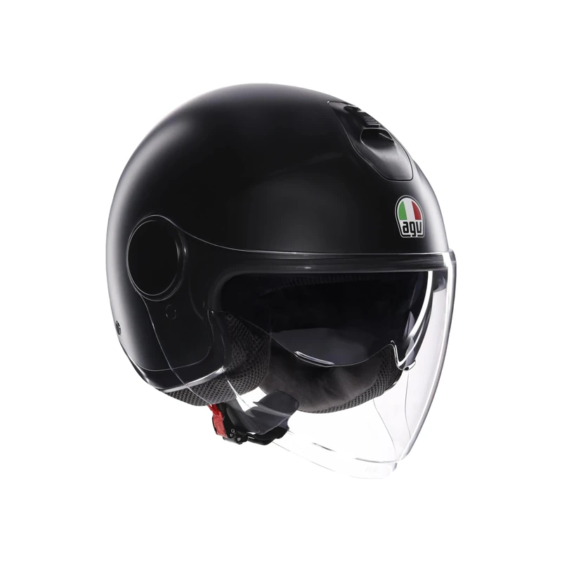 AGV - ETERES E2206, Jet Unisex Motorcycle Helmet, Open Face Motorbike Helmet with Antitheft Ring, Anti-Scratch and Anti-UV Visor, Instant Sweat Absorption Technology, Matt Black, M