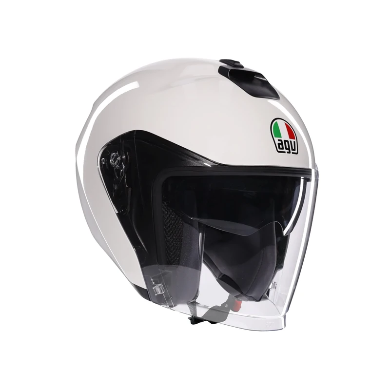 AGV - IRIDES E2206, Motorbike Open Face Helmet, Motorcycle Jet Helmet Unisex with Anti-Scratch and UV-Protective Visor, Materia White, M