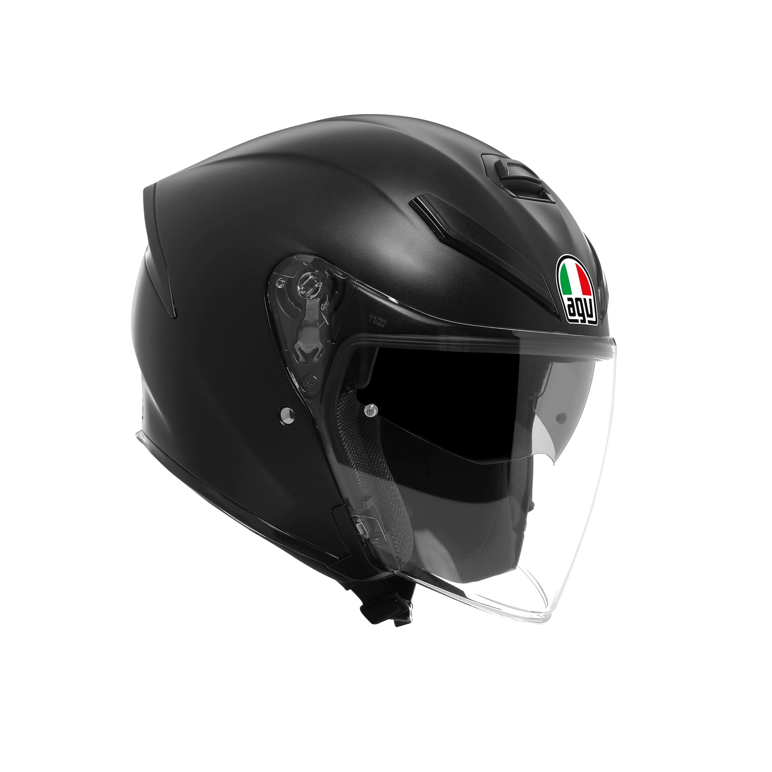 AGV - K5 JET EVO E2206, Jet Unisex Motorbike Helmet, Carbon and Glass Fibre Open Face Motorcycle Helmet, with Scratch Resistant and Anti-UV Visor, Matt Black, S