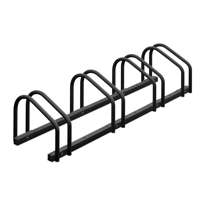 Relaxdays Floor Bike Rack, for 4 Bicycles, Wheel Width up to 60mm, Metal, Outdoor Parking Stand, Garage, Anthracite