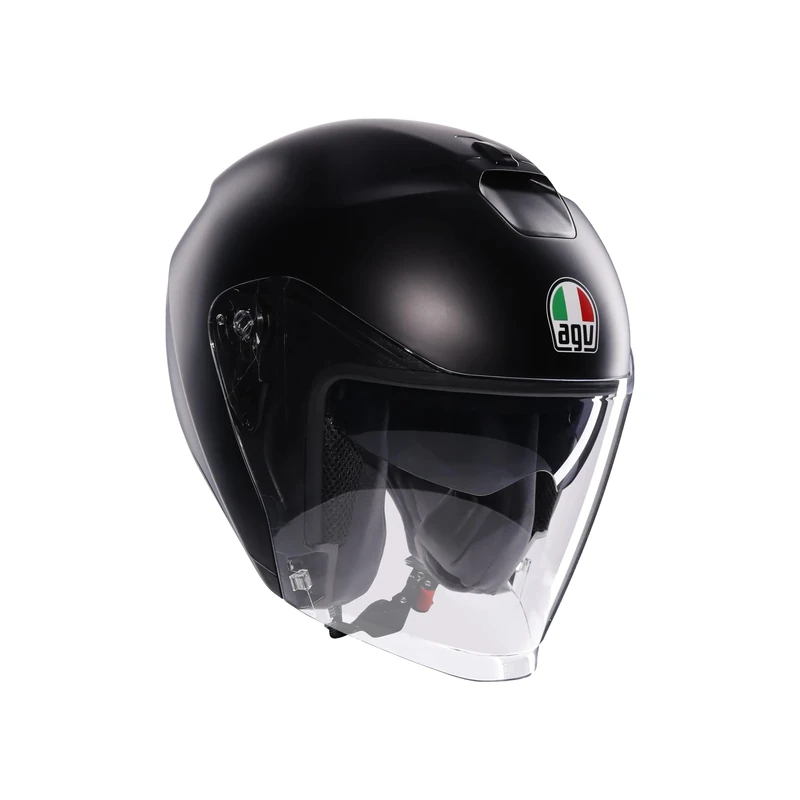 AGV - IRIDES E2206, Motorbike Open Face Helmet, Motorcycle Jet Helmet Unisex with Anti-Scratch and UV-Protective Visor, Matt Black, XS
