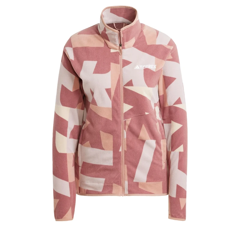 adidas Women's Terrex Multi Printed Full Zip Fleece Jacket, Wonder Beige/Burgundy, S
