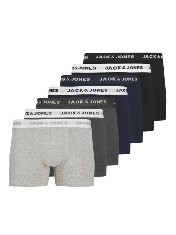 Jacbasic Noos Trunks 7 Pack, Light Grey Melange/Detail:dgm & Dgm - Navy Blazer - Black - Black, XL