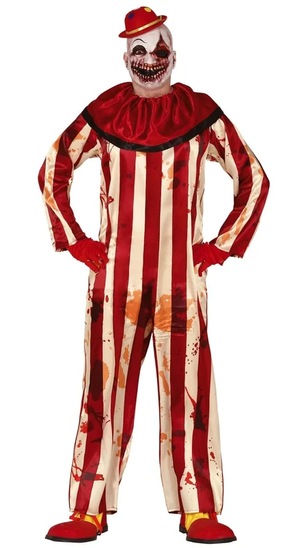 FIESTAS GUIRCA Striped Horror Clown Men Fancy Dress Costume - Red Killer Clown Costume - Mens Halloween Costumes Adult Size XL