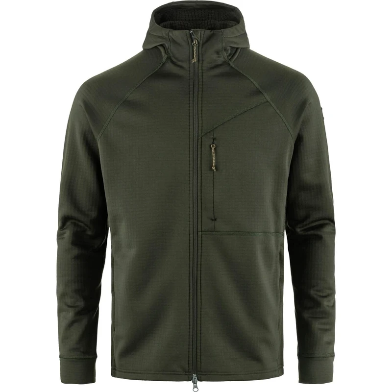 FJALLRAVEN 12600228-662 Abisko Grid Fleece Hoodie M Sweatshirt Men's Deep Forest Size L