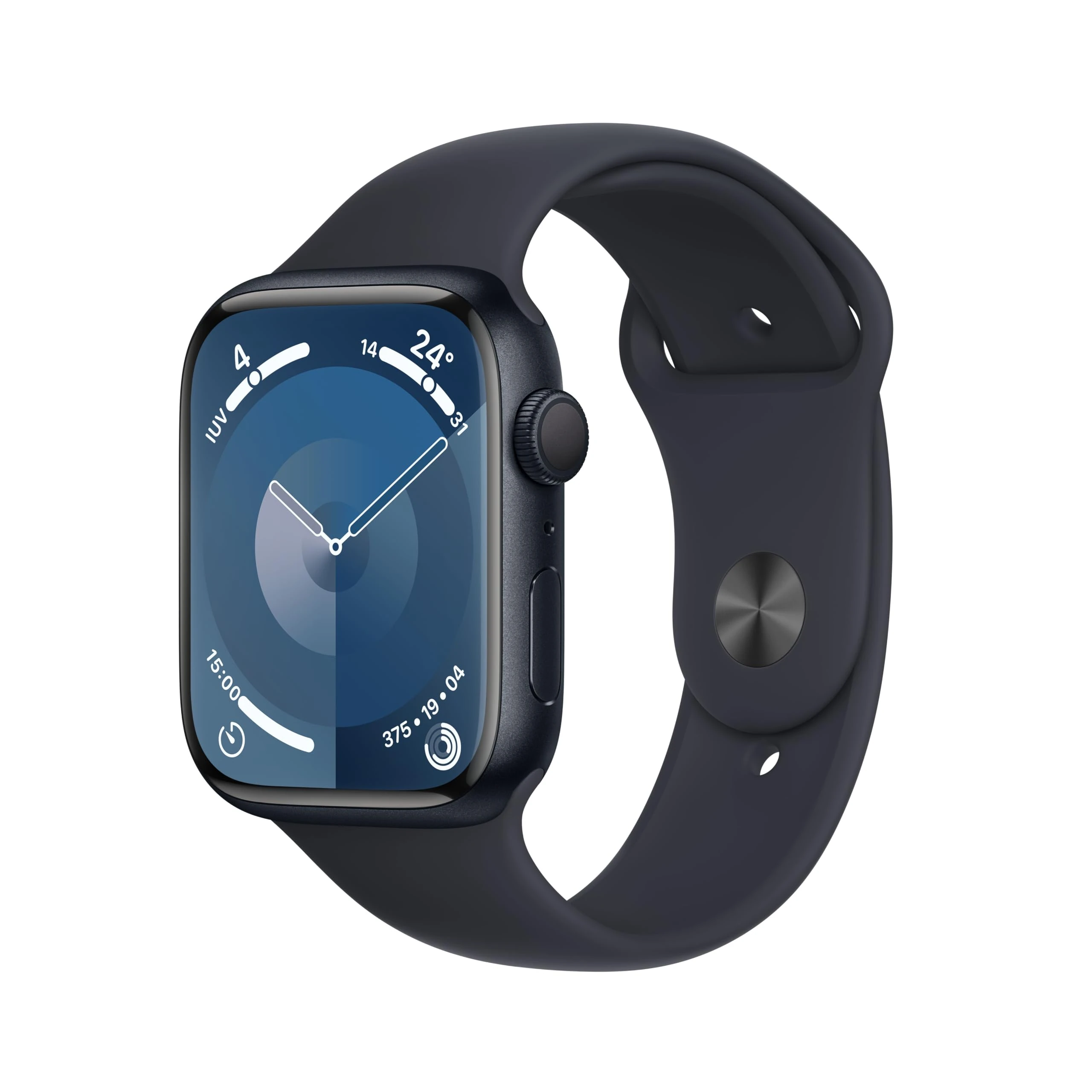 Apple Watch Series 9 [GPS, 45mm] - Midnight Aluminium Case with Midnight Sportarmband, S/M (Renewed)