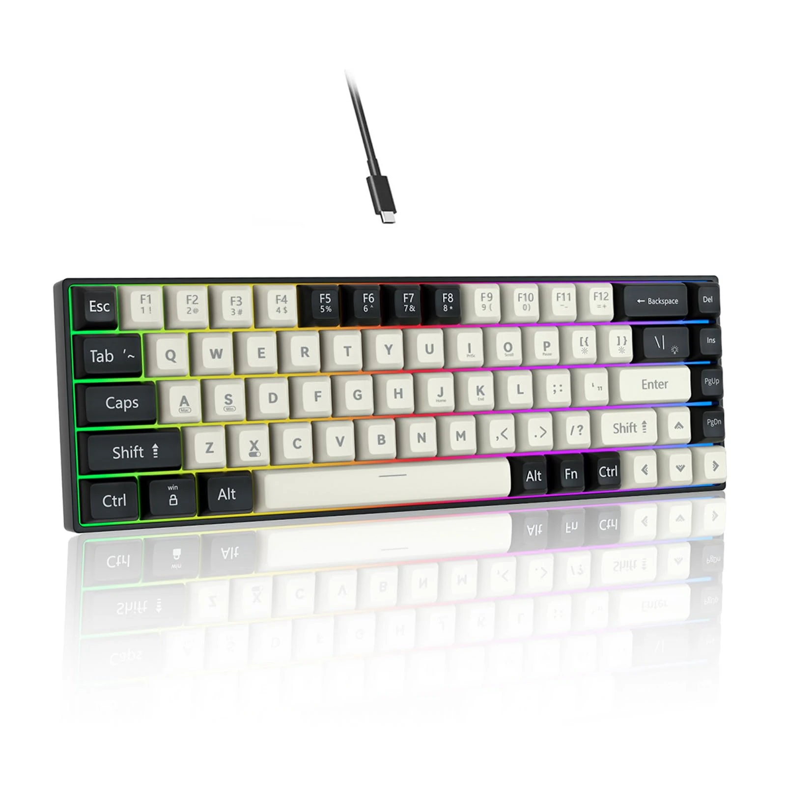 SHANGZHAOYUAN Gaming Keyboard Mechanical RGB Backlit Wired, 60% Ultra-Compact Hot Swappable Red Switch, 68 Keys Anti-Ghosting Mini Keyboard for PC Gamer Typist, US Layout