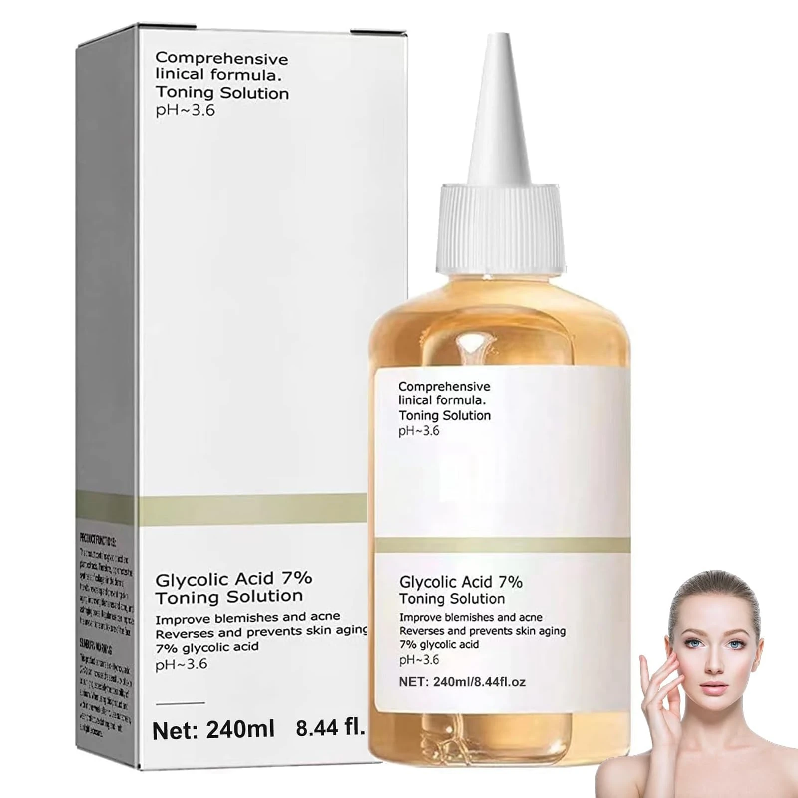 Glycolic Acid 7% Toning Solution, Hydrating Toner for Face,Glycolic Acid Skin Toner Smoothing Face Toner Facial Exfoliation for Blemishes and Acne Facial Moisturizer-Repair Damage Skin (240ml)
