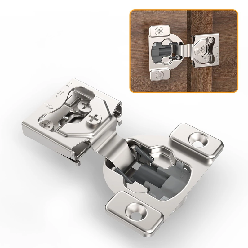 Chibery 20 Pack 3/4" 4D Concealed Hinges for Face Frame Door, Soft Close On/Off Switch, Self Closing, 105° Open Angle Concealed Stainless Steel Hinges for Framed Cabinet, Satin Nickel