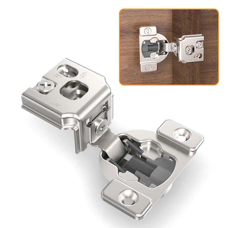 Chibery 50 Pack 1-1/4" 4D Concealed Hinges for Face Frame Door, Soft Close On/Off Switch, Self Closing, 105° Open Angle Concealed Stainless Steel Hinges for Framed Cabinet, Satin Nickel
