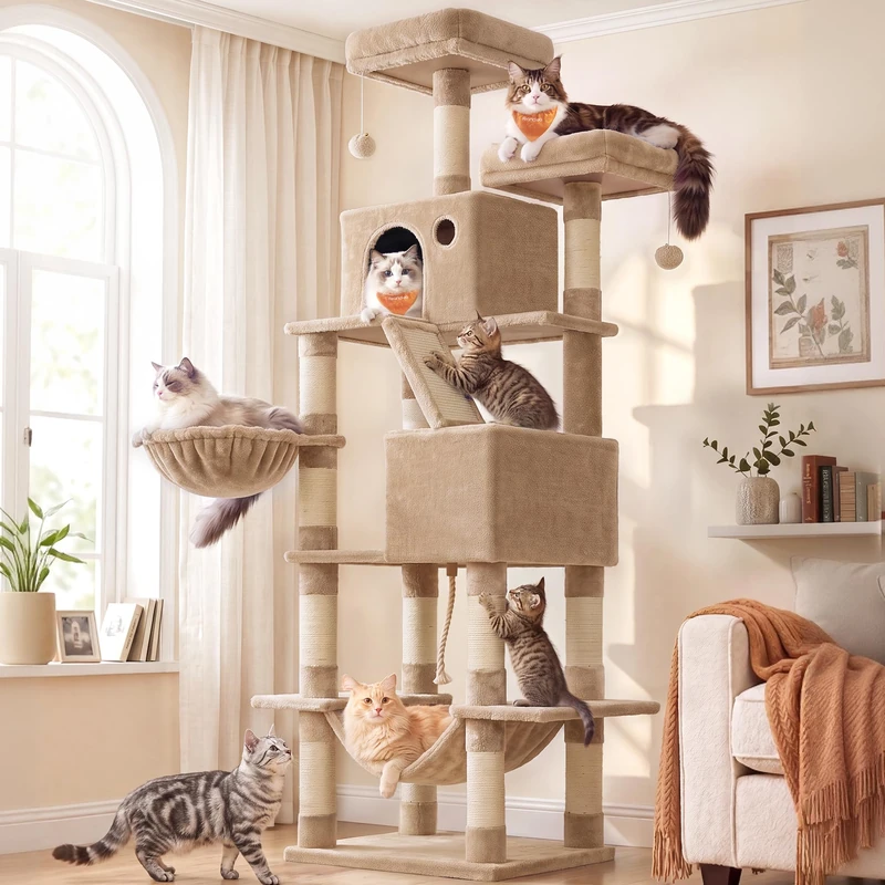 Feandrea Cat Tree, 203.5 cm XXL Cat Tower with 13 Scratching Posts