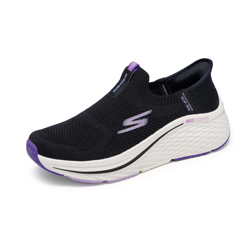 Skechers Women's Max Cushioning Elite 2.0 Eternal Hands Free Slip-ins Sneaker, Black/Purple, 3 UK