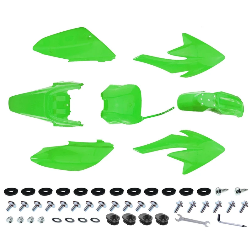 PRO BAT Plastic Front And Rear Fenders Side Panels Tank Shrouds Number Plate (7pcs) for CRF 70 CRF70 70 Dirt Pit Bike (Green)