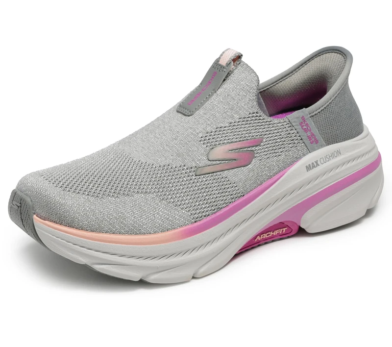 Skechers Women's Max Cushioning Arch Fit 2.0 Cambridge Slip-On Sneakers, Gray Textile/Pink Trim, 7 UK