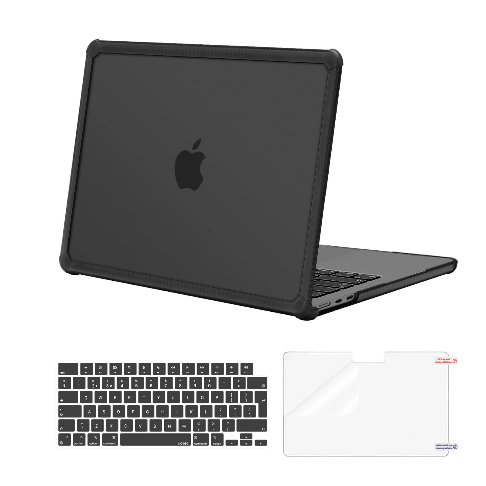 MOSISO Compatible with MacBook Air 13 inch Case M4 M3 M2 2025 2024 2023 2022 A3240 A3113 A2681, Hard Shell for Macbook Air 13.6 Case Anti-Cracking TPU Bumper&Keyboard Skin&Screen Film, Black