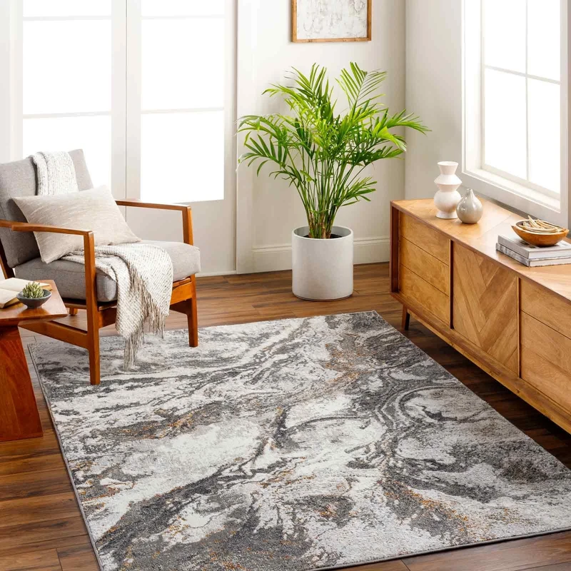 Livabliss Odunec Abstract Rug - Area Rugs Living Room 160x213 cm, Dining Room, Lounge, Kitchen, Bedroom - Modern Marble Large Rug, Soft Luxurious Easy Care Medium Pile, Ivory, Black, Grey, Rust