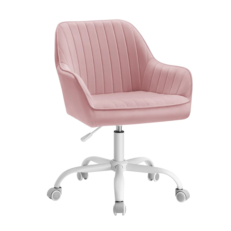 SONGMICS Office Chair, Swivel Chair, Makeup Vanity Chair, Velvet Surface, Foam Padding, Adjustable Height, for Home Office, Study, Bedroom, Jelly Pink OBG012R11