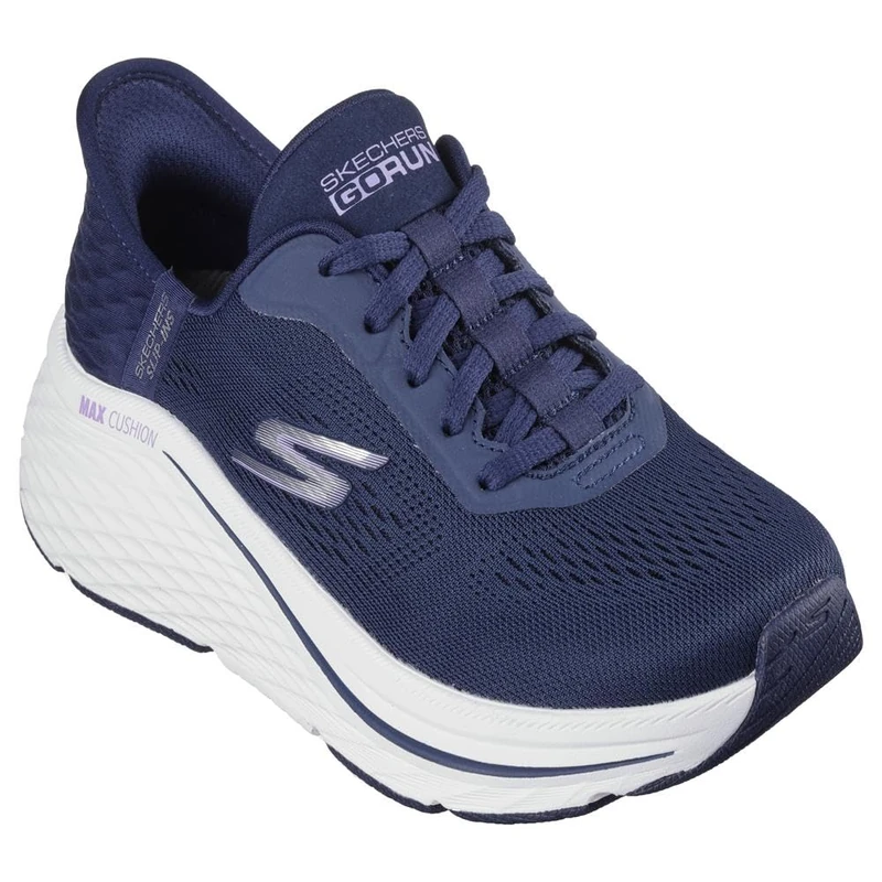 Skechers Women's MAX Cushioning Elite 2.0 Vanish Trainers, Navy Textile/Lavender Trim, 8 UK