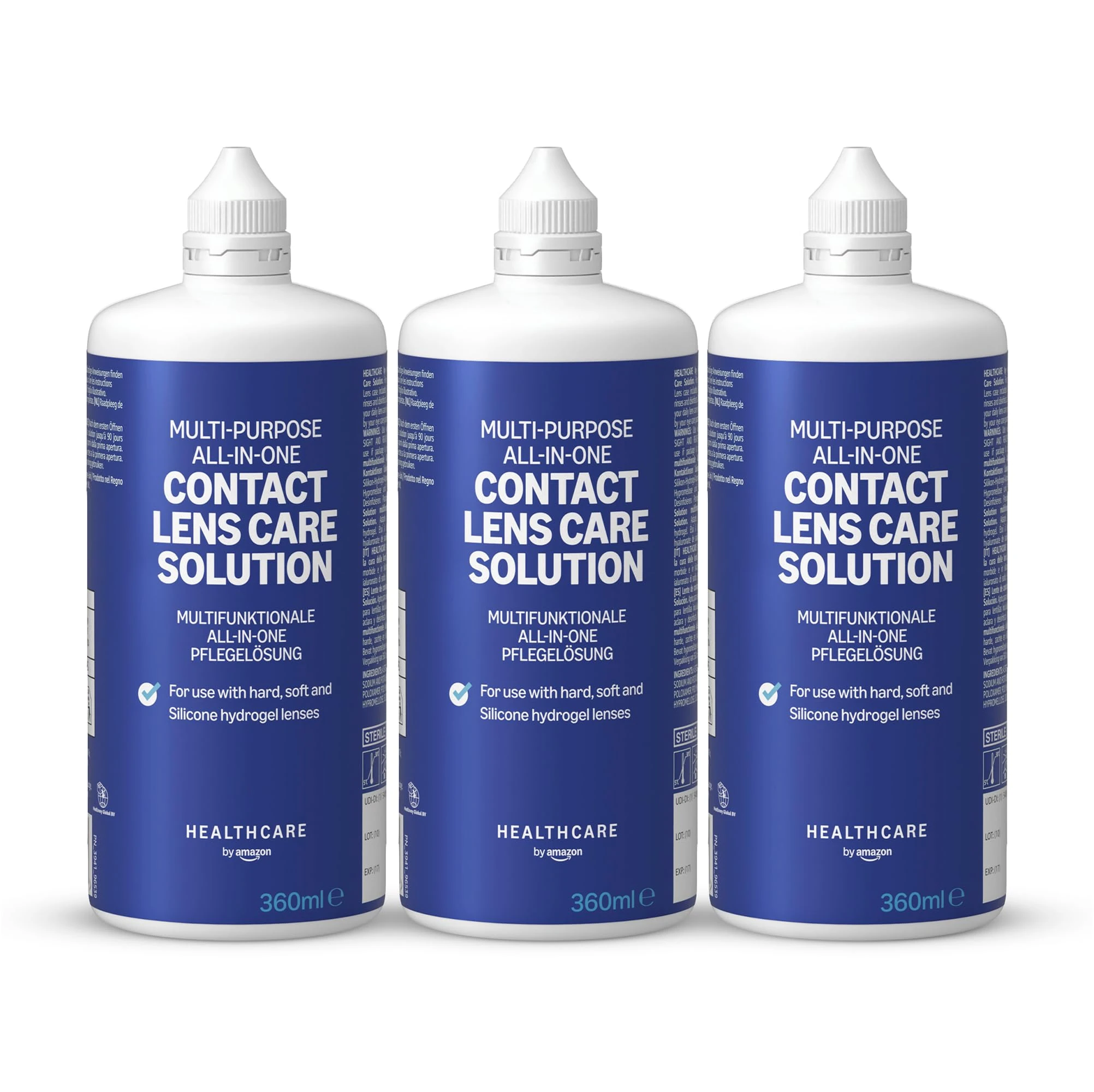Healthcare by Amazon Multi-Purpose All-in-One Contact Lens Solution 3 x 360 ml, (Previously Amazon Basic Care) – Packaging May Vary