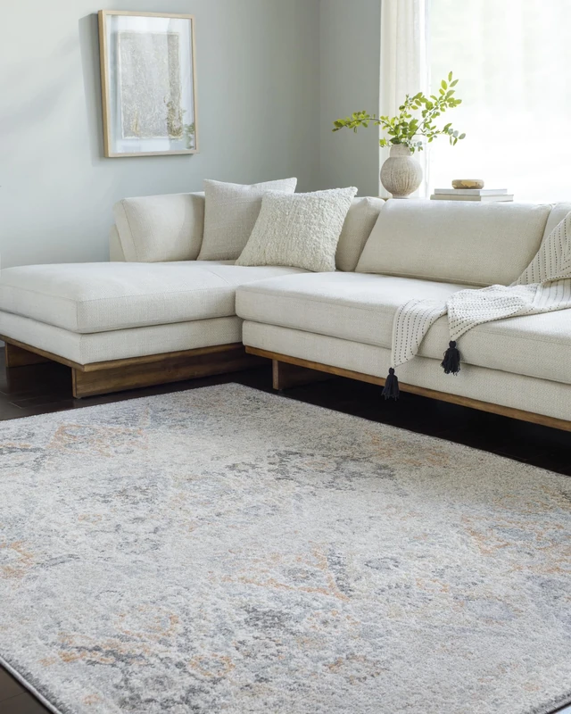 Livabliss Sicily Vintage – Area Carpet 160x220 cm for Living Room, Hallway, Bedroom – Chic Neutral Scandi Style, Traditional Boho Design, Natural Easy Care Pile, Large Carpet in Charcoal, Amber, Blue