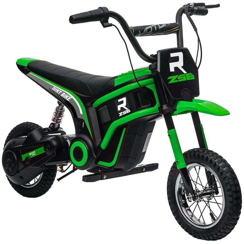HOMCOM 24V Kids Electric Motorbike with Twist Grip Throttle, Music, Horn, 12" Pneumatic Tyres, Max Speed 16km/h, for Ages 8-12 Years - Green