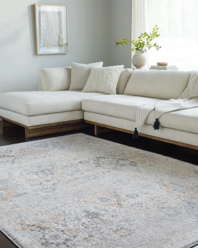 Livabliss Sicily Vintage – Area Carpet 120x170 cm for Living Room, Bedroom – Scandi Neutral Boho Style with Traditional Pattern, Natural Easy Care Pile, Large Carpet in Charcoal, Amber and Blue