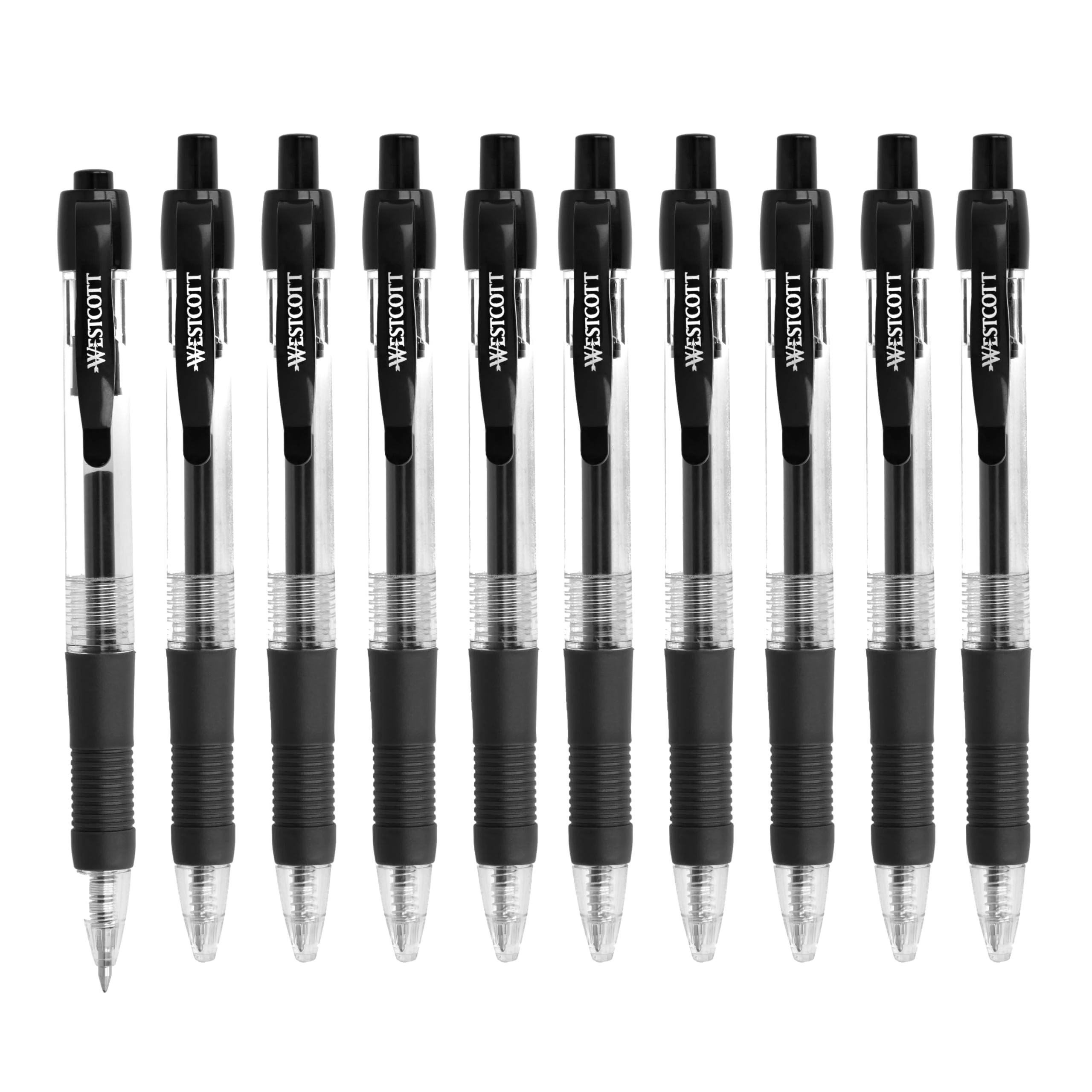 Westcott G²GELOTICE Gel Pen Black 10 pieces | Value pack Refillable gel pens with ISO G2 refills | Soft and precise gel ballpoint pen with 0.4 mm line width | Ergonomic grip | E-712639 00