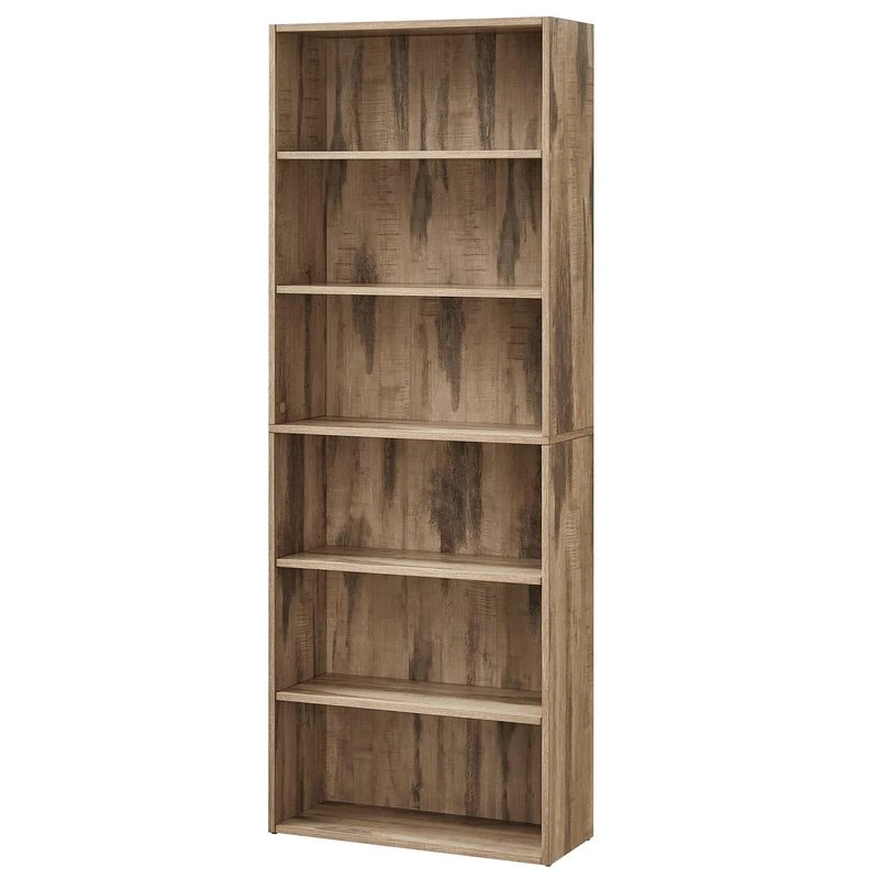 VASAGLE Bookshelf, 6-Tier Bookcase, Storage Shelving Unit, Display Shelf with Open Compartments, Adjustable Storage Shelves, for Living Room, Home Office, Bedroom, Camel Brown LBC166T50