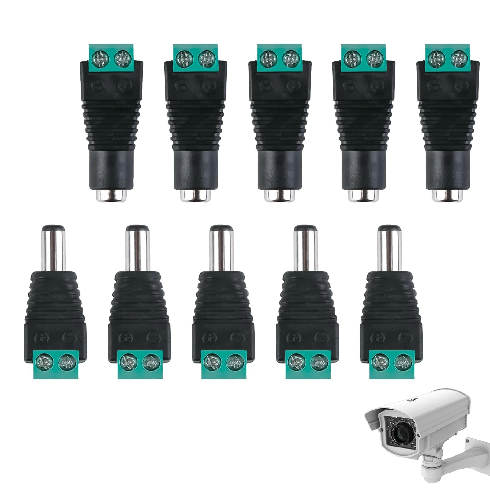 5 Pairs Premium 2.1 X 5.5mm Connector 12V Male Female DC Barrel Jack Power Connector Screw Terminal Adapter Socket Plug Kit for CCTV Security Camera Led Light Strips or Other DC 5V-24V Devices