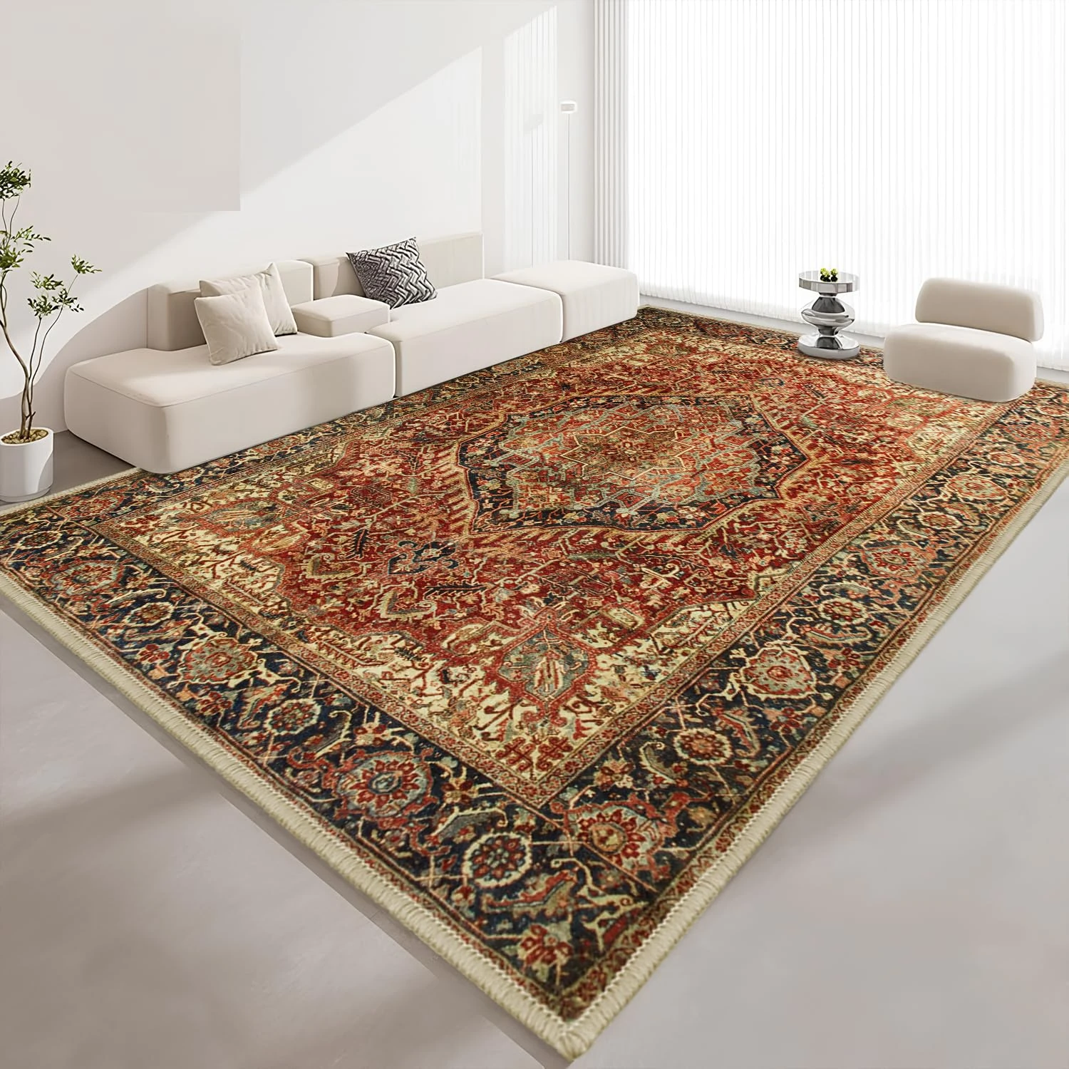 Hafaa Washable Rugs Living Room Large 240x320 CM - Soft Short Pile Extra Large Area Rugs for Bedroom, Dining Room, Lounge - Modern Vintage Design Boho Rug Cashmere Faux Floor Carpet, Majestic