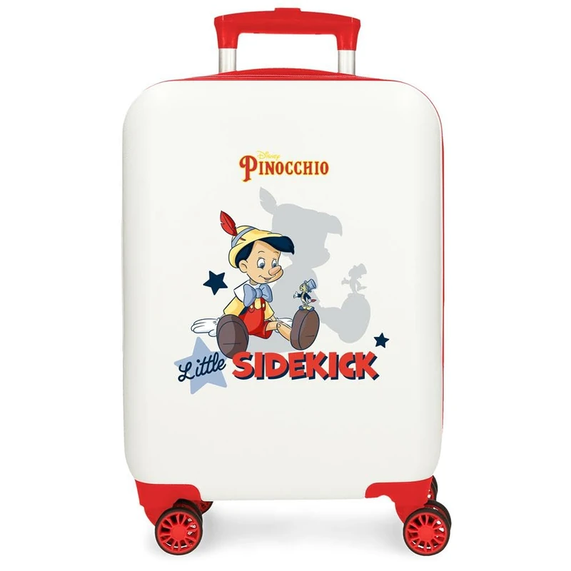 Joumma Disney Pinocchio & Litle Sidekick Cabin Suitcase White 33 x 50 x 20 cm Hard ABS Side Combination Lock 28.4L 2 kg 4 Double Wheels Luggage Hand Luggage, White, Cabin Suitcase