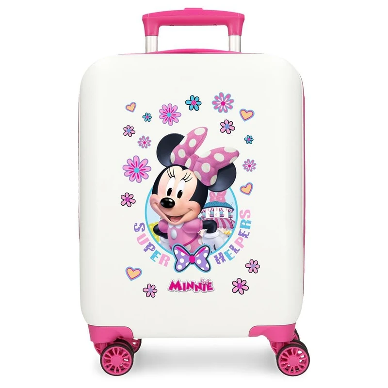 Disney Joumma Minnie Helpers Cabin Suitcase, Children's Suitcase, Made of ABS, a Durable Material, Four Double Wheels with Multi-Directional Swivel, Side Combination Lock, White, Suitcase 50