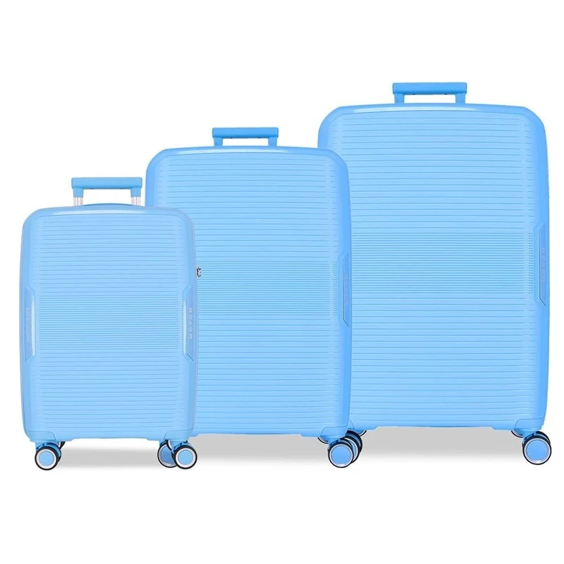 Movom Inari Luggage Set Blue 55/68/78 cm Rigid Polypropylene TSA Lock 226L 11.1 kg 4 Wheels Double Hand Luggage, Blue, Suitcase Set
