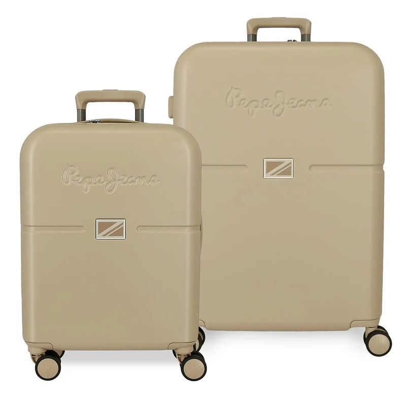 Pepe Jeans Accent Valise cabine, Deux compartments, en polypropylène résistant et léger, 4 pivoting roulettes, serrure à Combinaison latérale, par Joumma Bags, Beige, 55 x 40 x 20 cm, Ensemble of