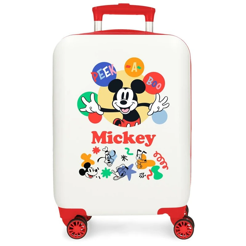Joumma Disney Mickey Peek a Boo Cabin Suitcase White 33 x 50 x 20 cm Rigid ABS Side Combination Lock 28.4L 2 kg 4 Double Wheels Luggage Hand Luggage, White, Cabin Suitcase - Image 1