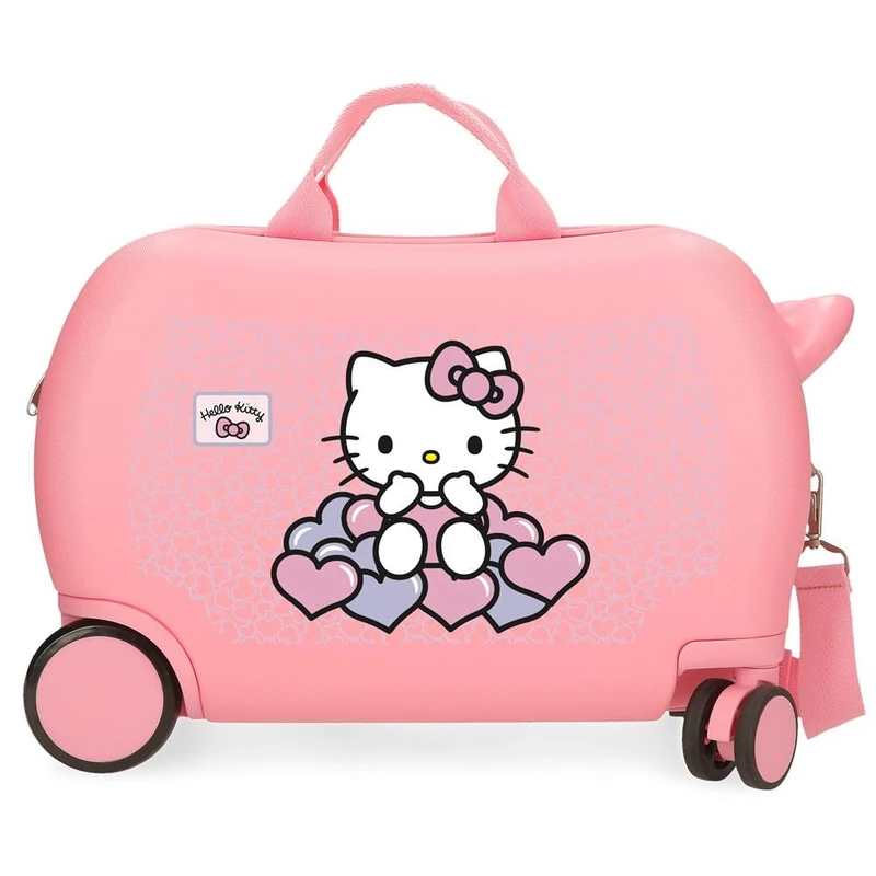 Hello Kitty Hearts & Dots, Children's Suitcase, Pink, Made of ABS, Four Double Wheels with Multi-Directional Swivel, Side Combination Lock, Interior with Two Compartments., Pink, Children's Suitcase