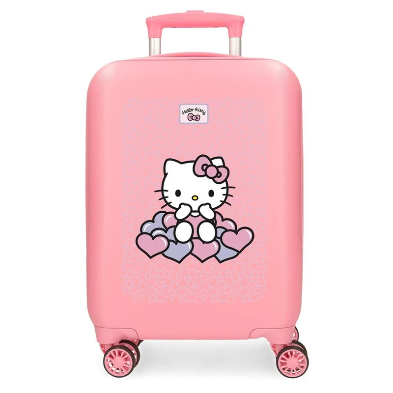 Hello Kitty Hearts & Dots, Children's Suitcase, Pink, Made of ABS, Four Double Wheels with Multi-Directional Swivel, Side Combination Lock, Interior with Two Compartments., Pink, Suitcase