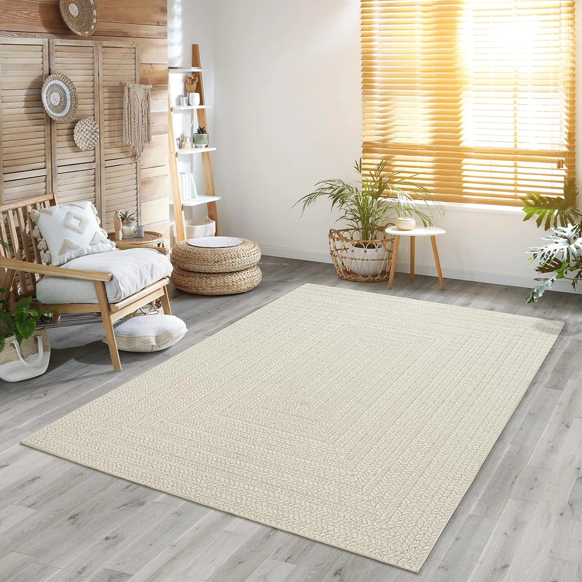 the carpet Kansas - robust indoor and outdoor carpet in natural jute look, weatherproof, suitable for patio and garden, Cream, ca. 160 x 230 cm