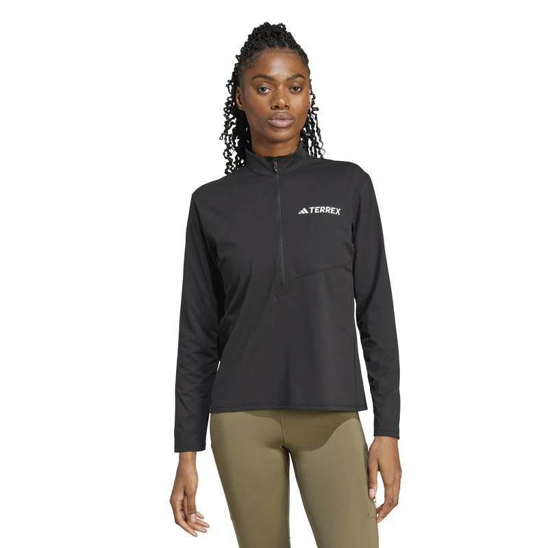 adidas Women's Terrex Multi Climacool Half Zip Long Sleeve, Black, 3XL