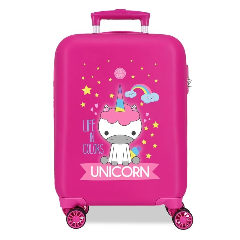 ROLL ROAD Little me Unicorn Cabin Suitcase Pink 33x50x20cm Hard ABS Combination Lock Side 28.4L 2kg 4 Double Wheels Hand Luggage, Pink, Cabin Suitcase