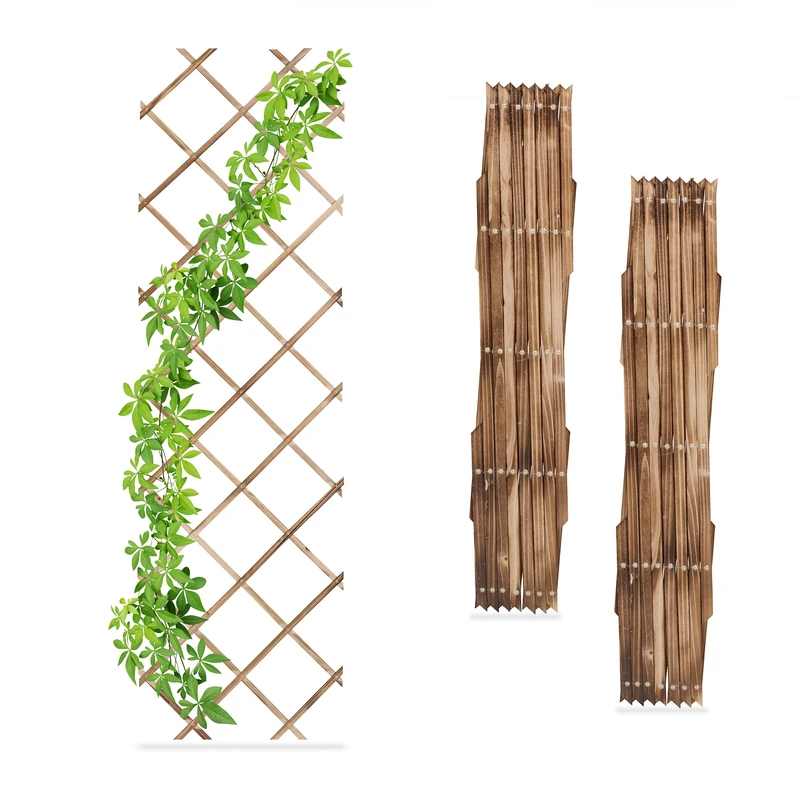 Relaxdays 3x Garden Trellis, Climbing Plants Support, Balcony & Terrace, Extendable Wooden Wall Frame, 180x60cm, Natural, Wood, 180 x 60 x 1.5 cm